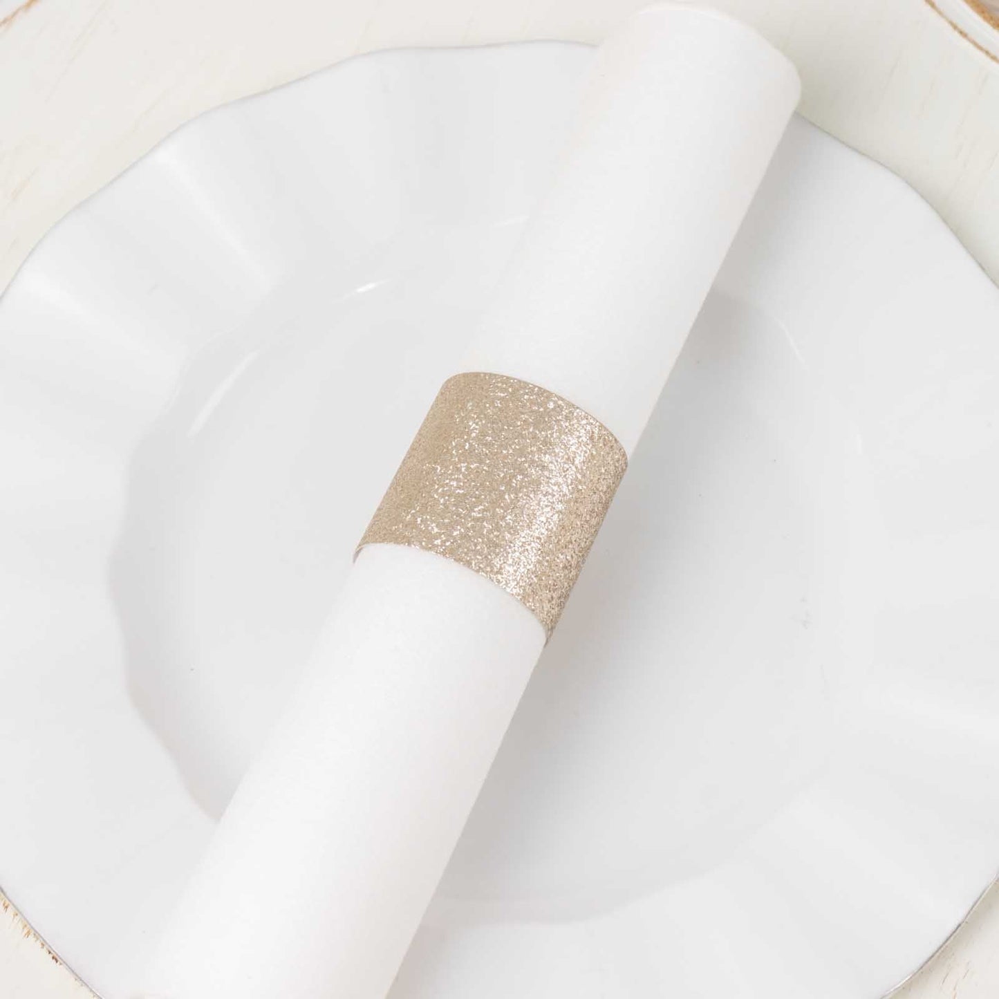 50-Pack Paper Napkin Rings Beige Glitter - Stylish Disposable Napkin Holders 1.5"
