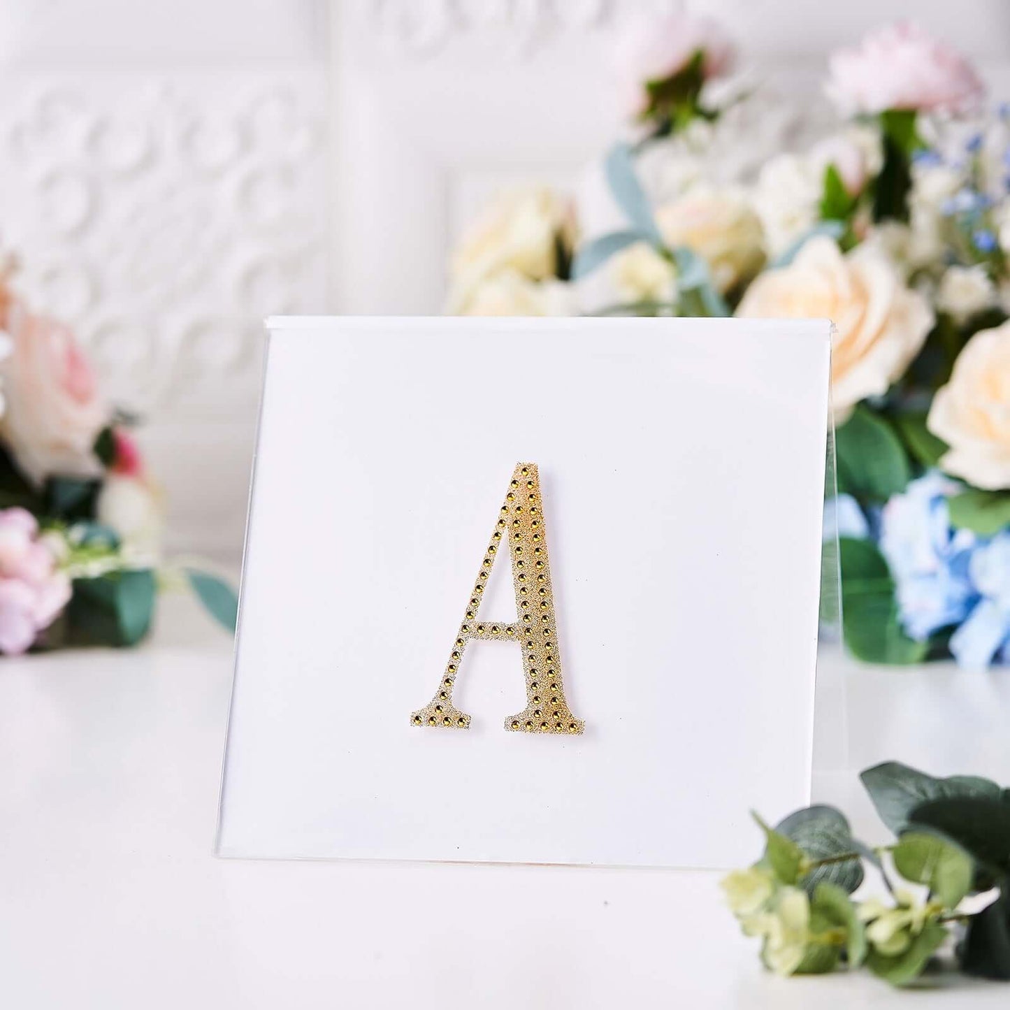 Decorative Rhinestone Alphabet "A" Letter Stickers, Glitter Adhesive Craft Letters Gold DIY Sparkle Embellishments 4"