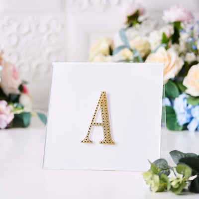 Decorative Rhinestone Alphabet "A" Letter Stickers, Glitter Adhesive Craft Letters Gold DIY Sparkle Embellishments 4"