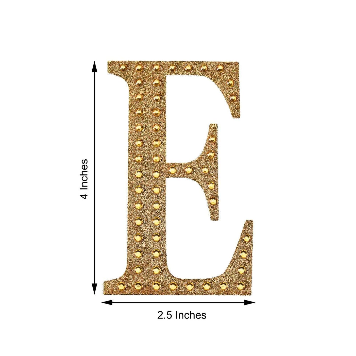 Decorative Rhinestone Alphabet "E" Letter Stickers, Glitter Adhesive Craft Letters Gold DIY Sparkle Embellishments 4"