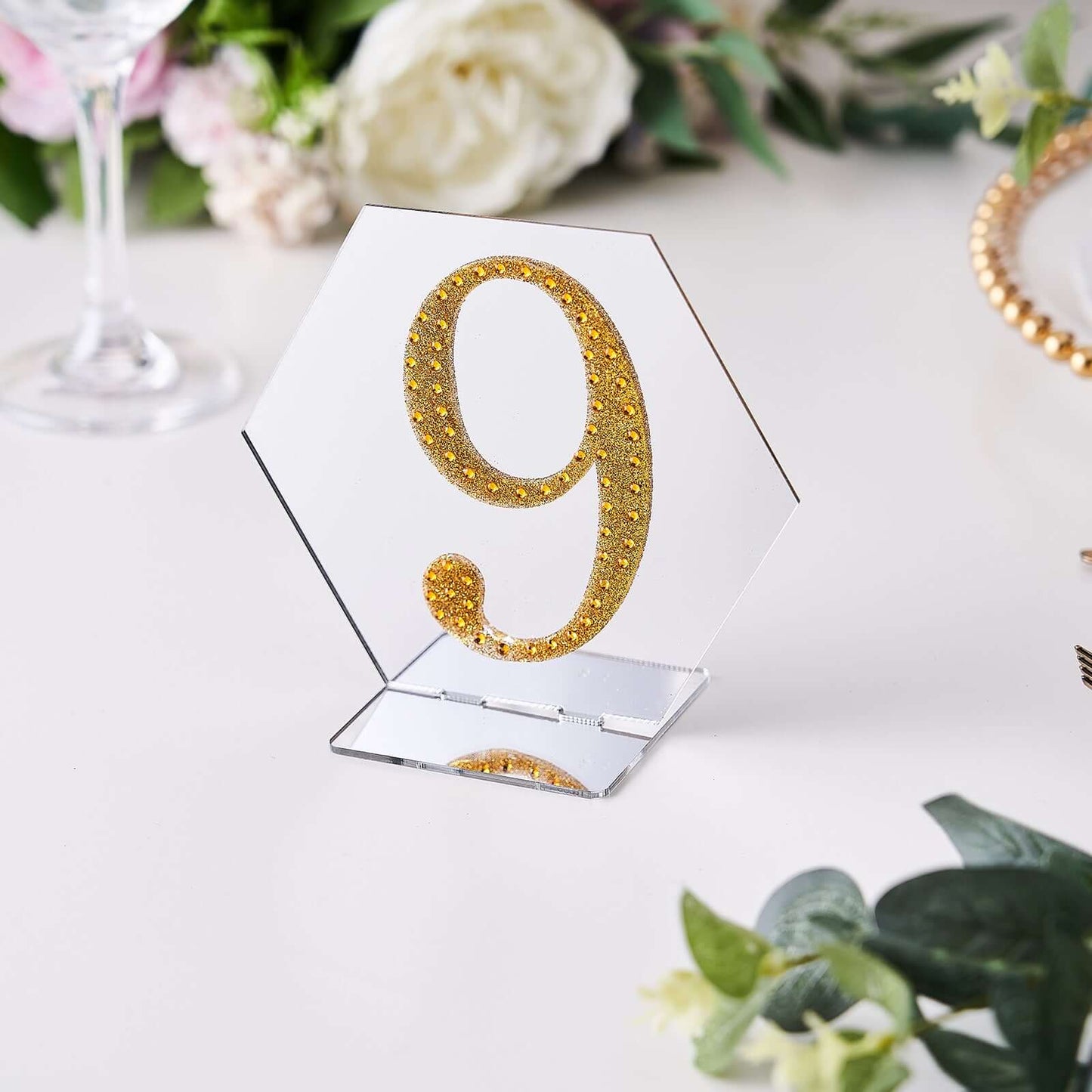 Decorative Rhinestone Number "9" Stickers, Glitter Adhesive Craft Numbers Gold DIY Sparkle Embellishments 4"