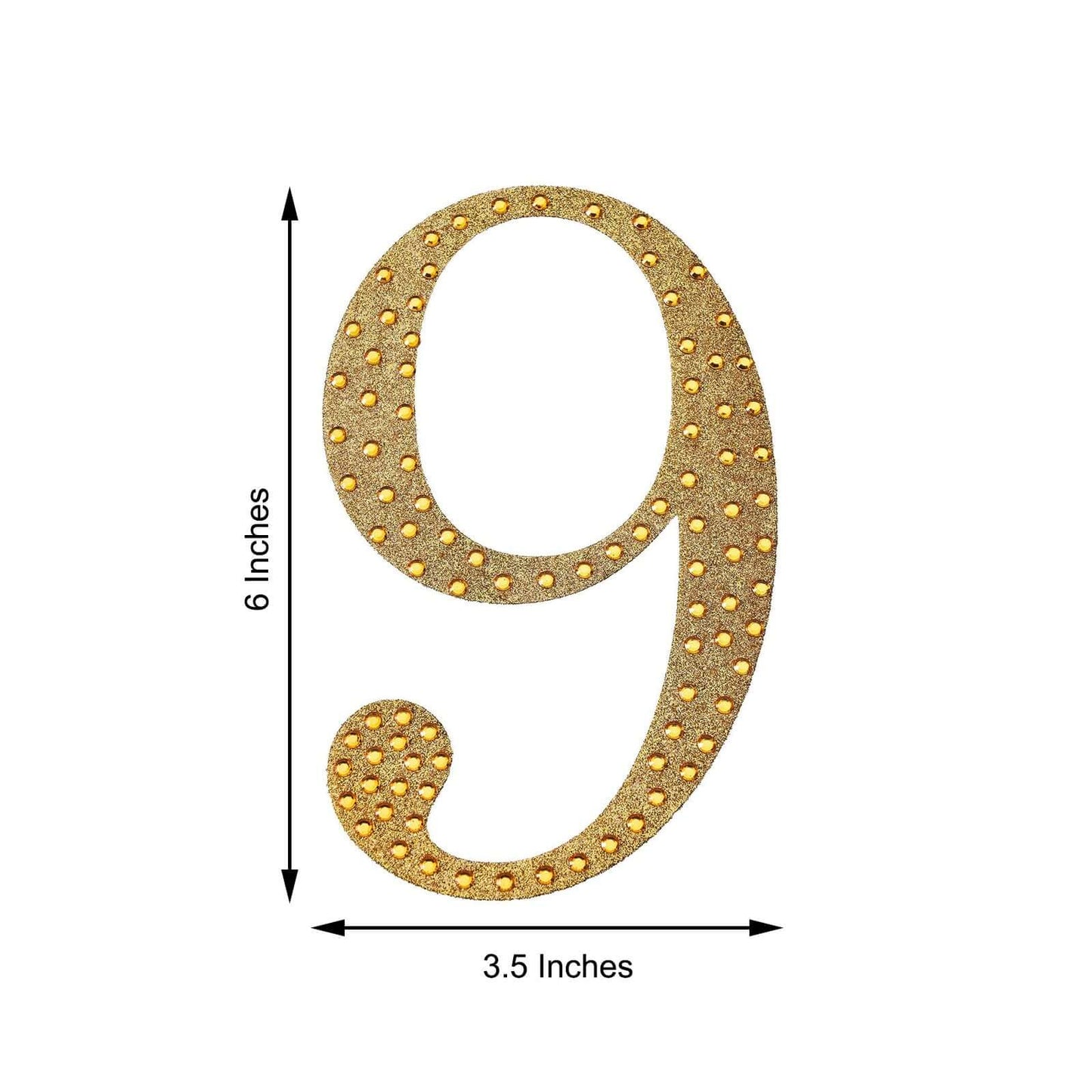 Decorative Rhinestone Number "9" Stickers, Glitter Adhesive Craft Numbers Gold DIY Sparkle Embellishments 6"