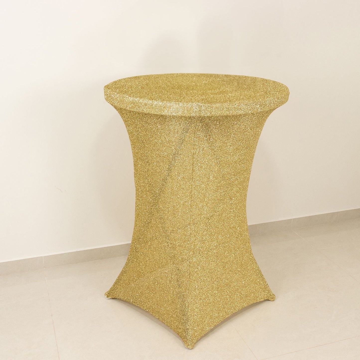 Metallic Spandex 36" Fitted Glitter Round Cocktail Table Cover Champagne - Stretch Fit for High Top Tables