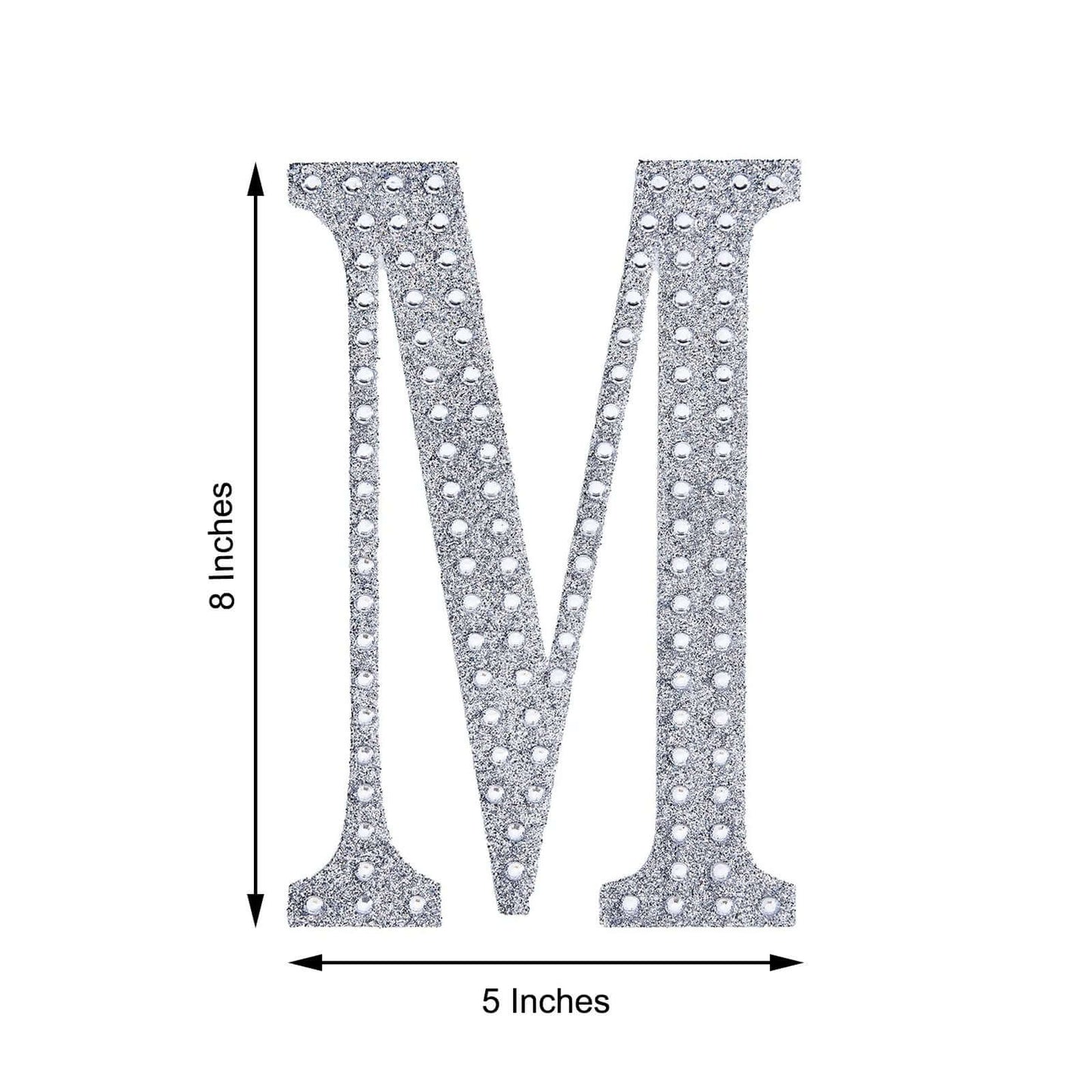 Decorative Rhinestone Alphabet "M" Letter Stickers, Glitter Adhesive Craft Letters Silver DIY Sparkle Embellishments 8"