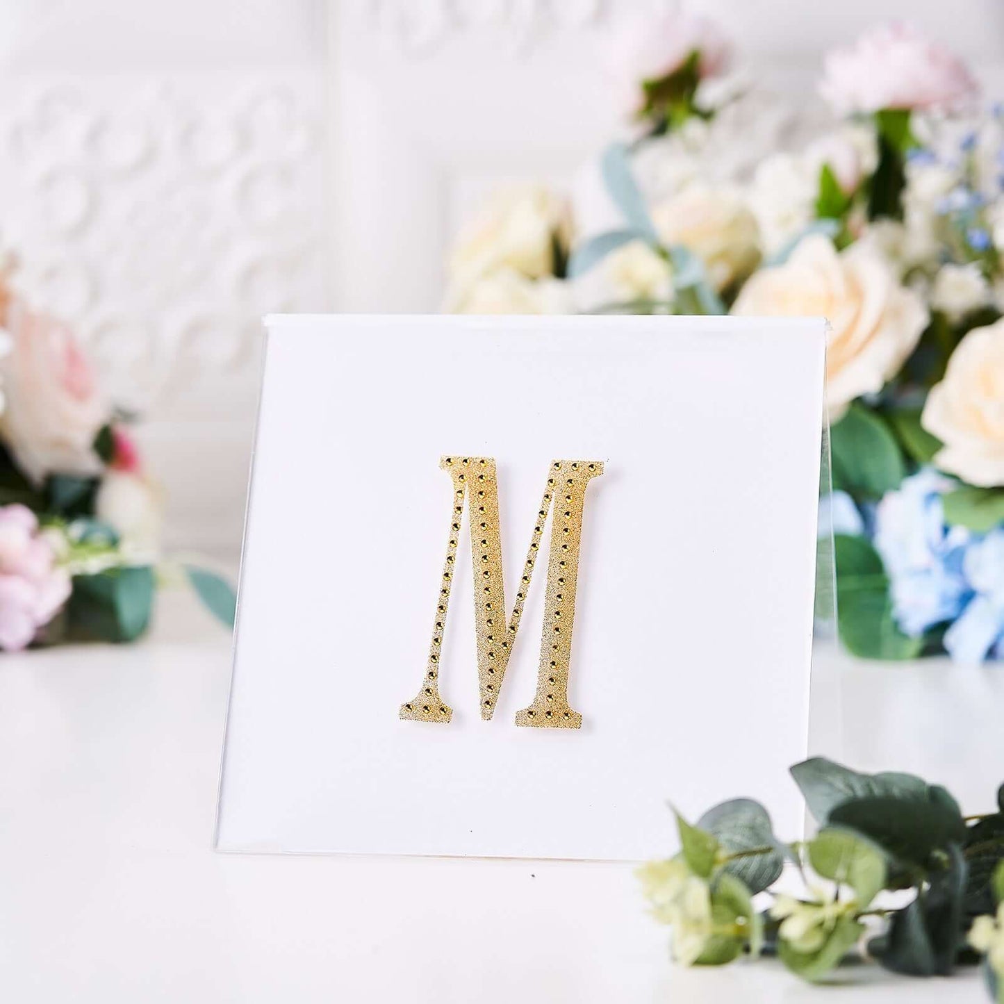 Decorative Rhinestone Alphabet "M" Letter Stickers, Glitter Adhesive Craft Letters Gold DIY Sparkle Embellishments 4"