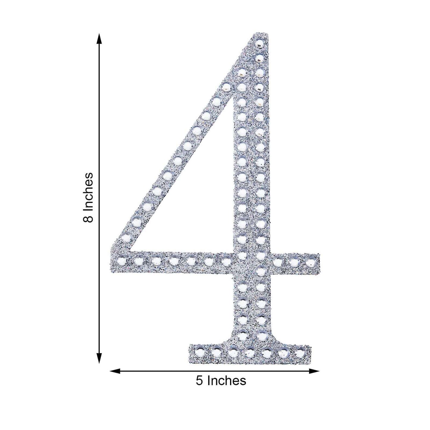 Decorative Rhinestone Number "4" Stickers, Glitter Adhesive Craft Numbers Silver DIY Sparkle Embellishments 8"