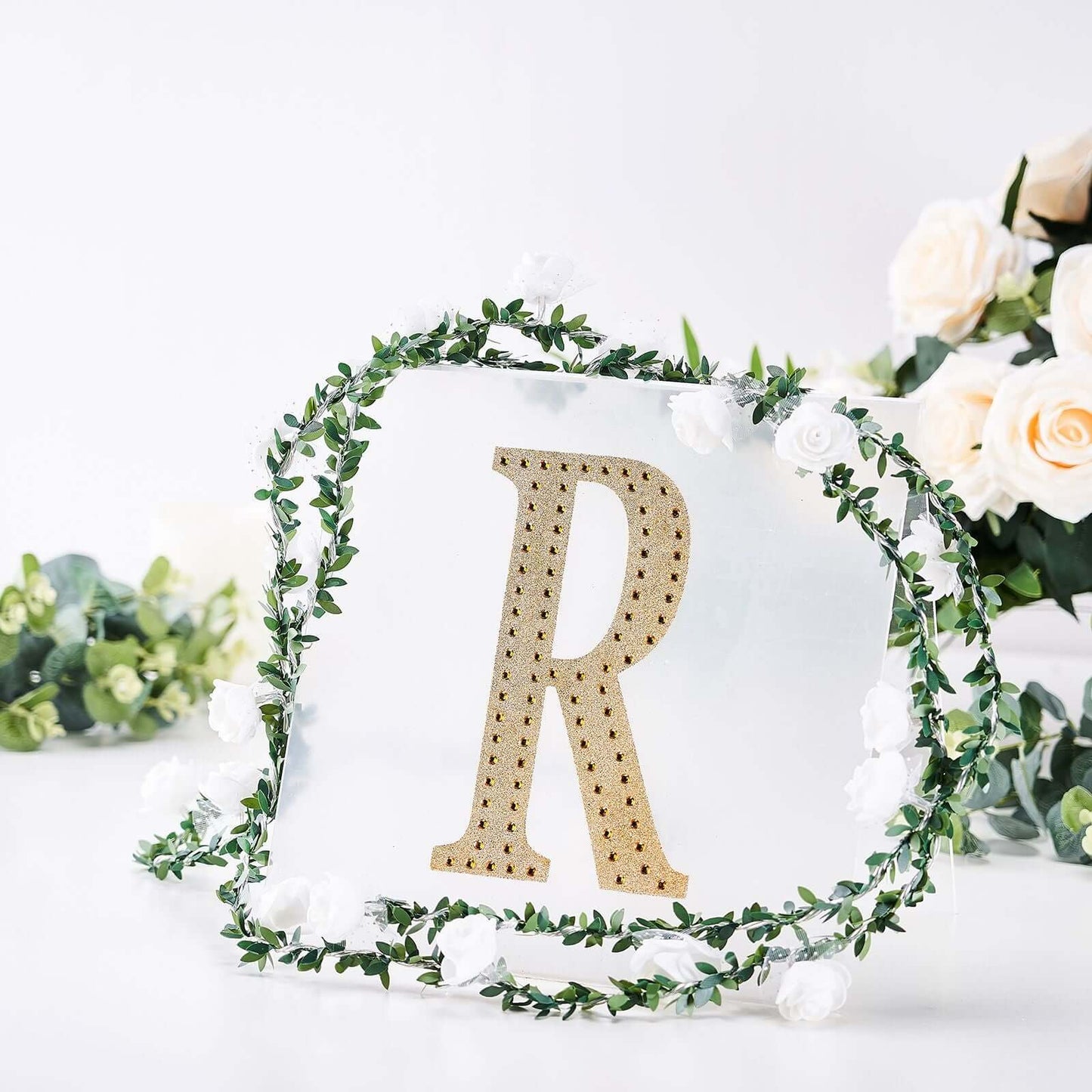 Decorative Rhinestone Alphabet "R" Letter Stickers, Glitter Adhesive Craft Letters Gold DIY Sparkle Embellishments 8"