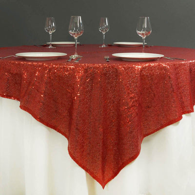 Sequin 72"x72" Table Overlay Square Tablecloth Red - Sparkly Table Cover