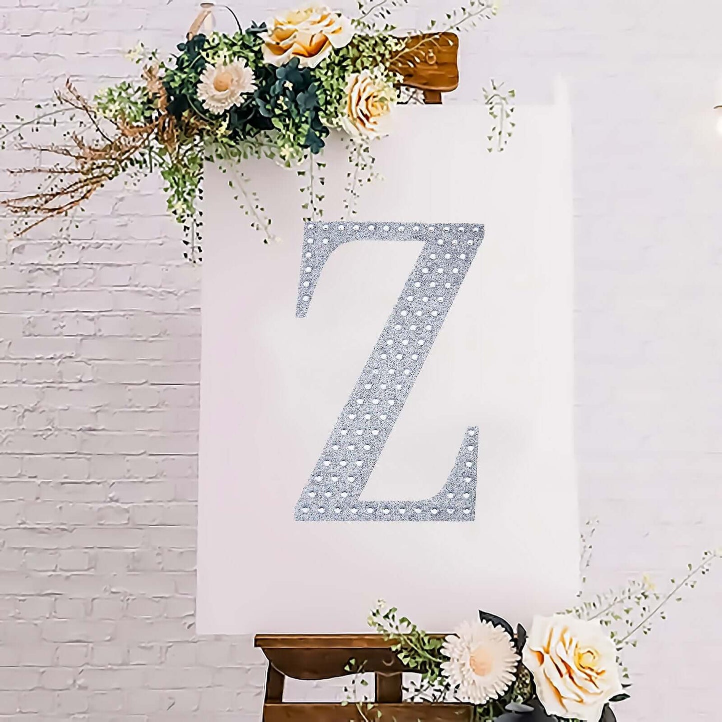 Decorative Rhinestone Alphabet "Z" Letter Stickers, Glitter Adhesive Craft Letters Silver DIY Sparkle Embellishments 8"