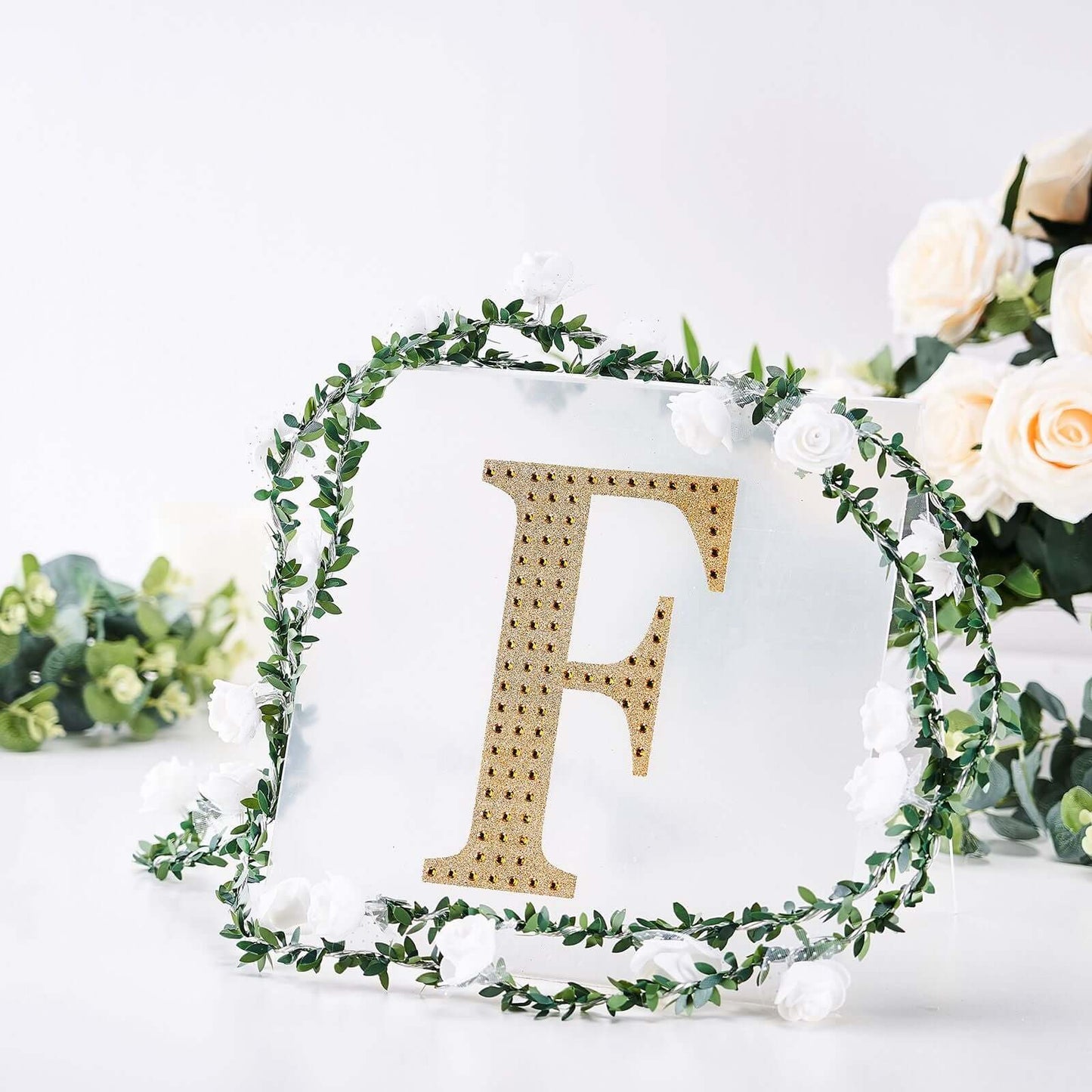 Decorative Rhinestone Alphabet "F" Letter Stickers, Glitter Adhesive Craft Letters Gold DIY Sparkle Embellishments 8"