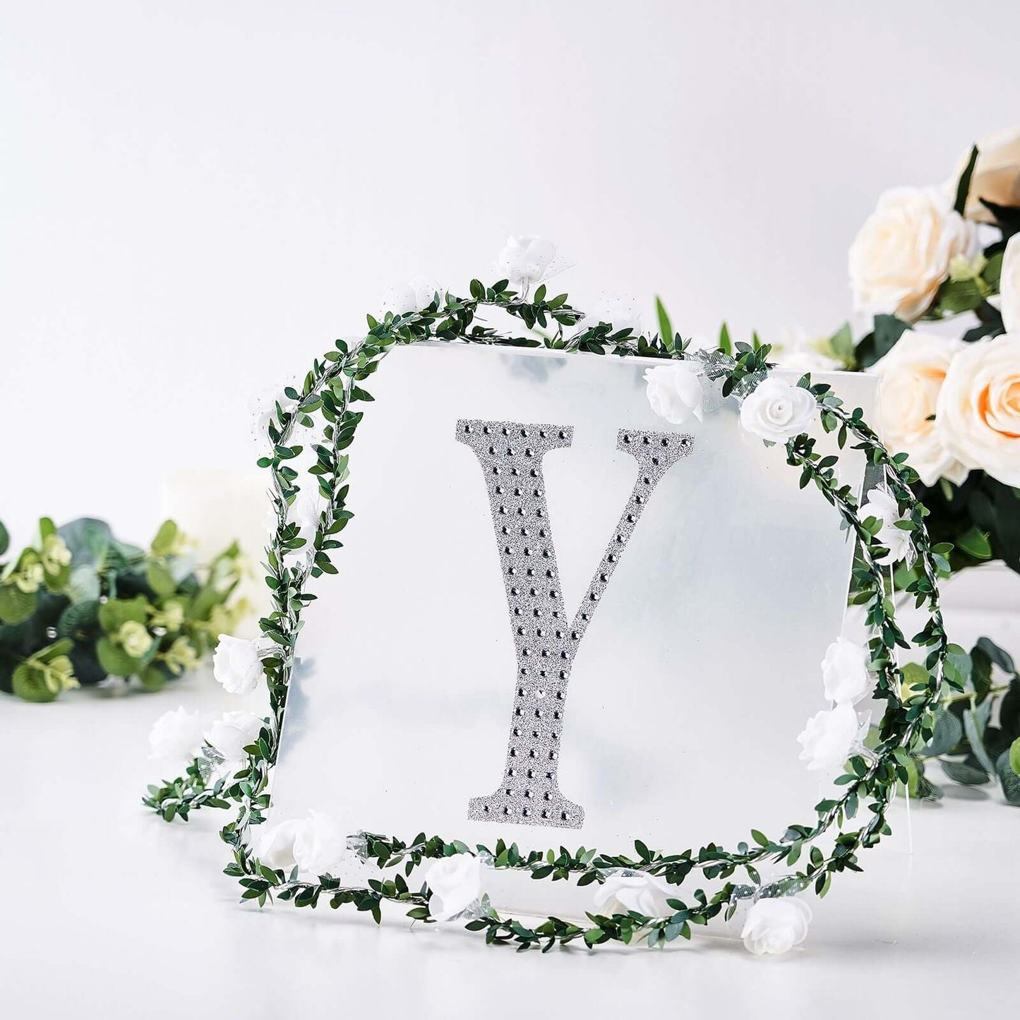 Decorative Rhinestone Alphabet "Y" Letter Stickers, Glitter Adhesive Craft Letters Silver DIY Sparkle Embellishments 8"