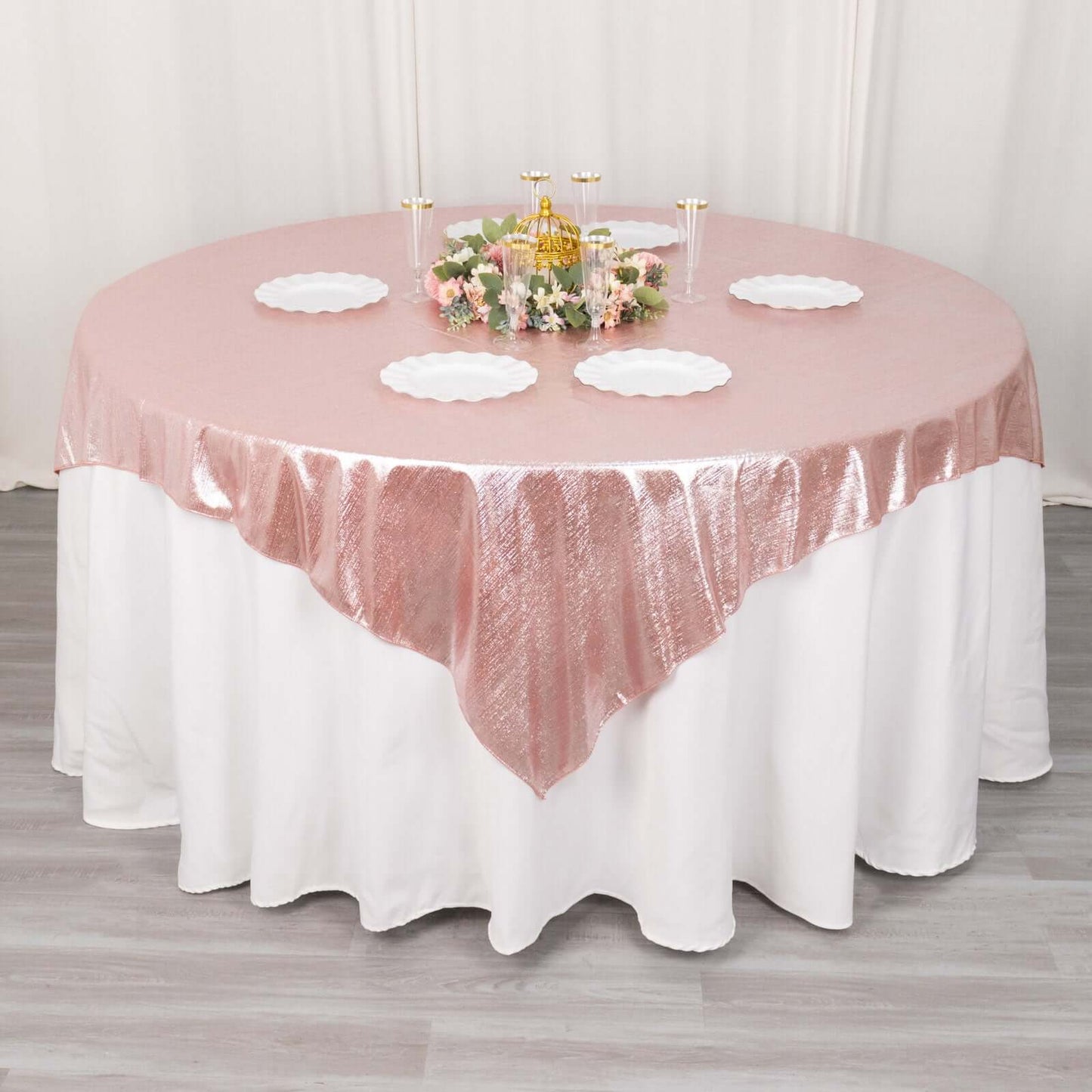 Polyester 72"x72" Table Overlay Square Tablecloth Rose Gold - Sequin Dots Wrinkle-Free Table Cover