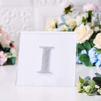 Decorative Rhinestone Alphabet "I" Letter Stickers, Glitter Adhesive Craft Letters Silver DIY Sparkle Embellishments 4"