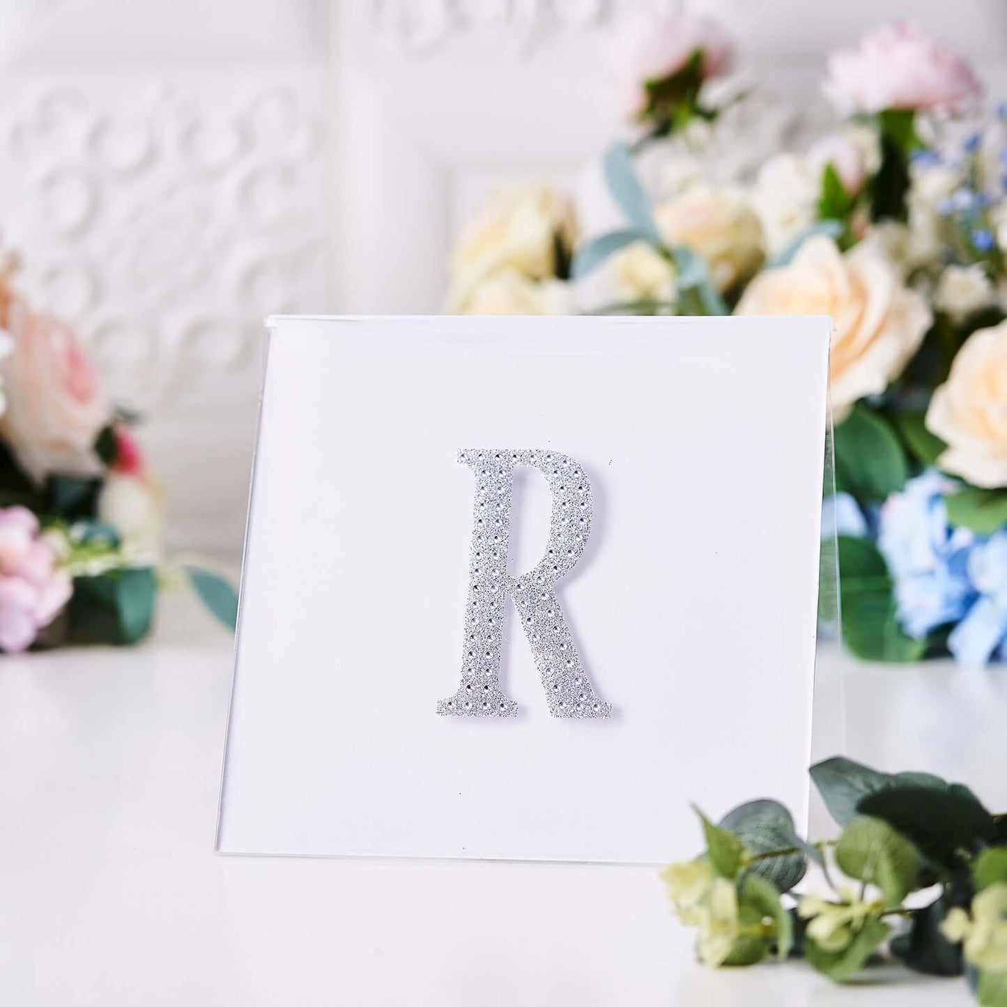 Decorative Rhinestone Alphabet "R" Letter Stickers, Glitter Adhesive Craft Letters Silver DIY Sparkle Embellishments 4"