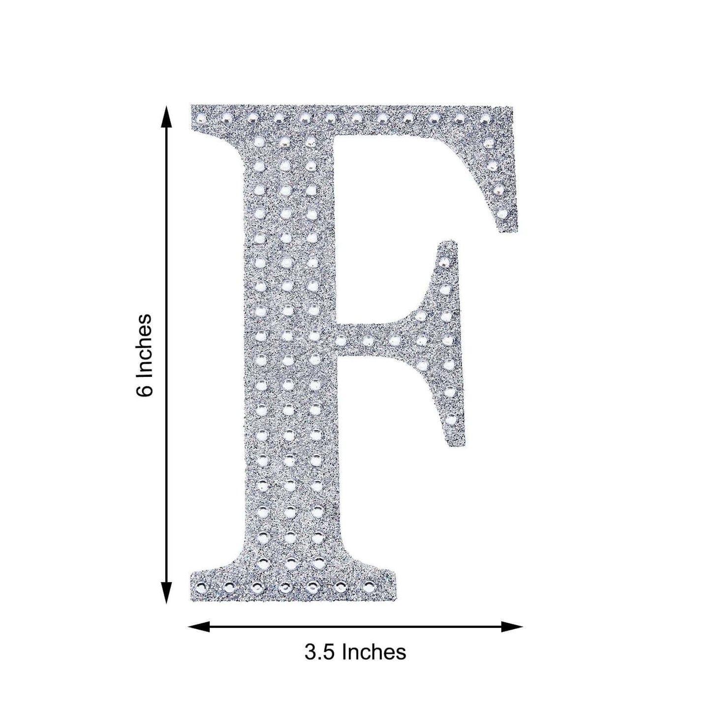 Decorative Rhinestone Alphabet "F" Letter Stickers, Glitter Adhesive Craft Letters Silver DIY Sparkle Embellishments 6"