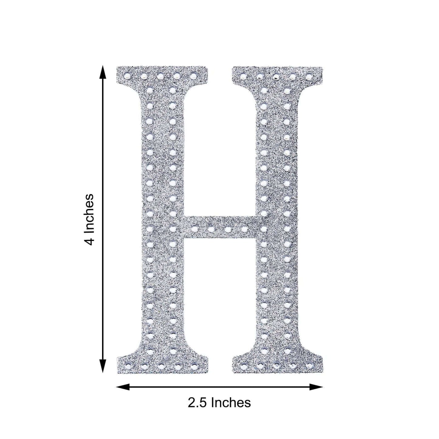 Decorative Rhinestone Alphabet "H" Letter Stickers, Glitter Adhesive Craft Letters Silver DIY Sparkle Embellishments 4"
