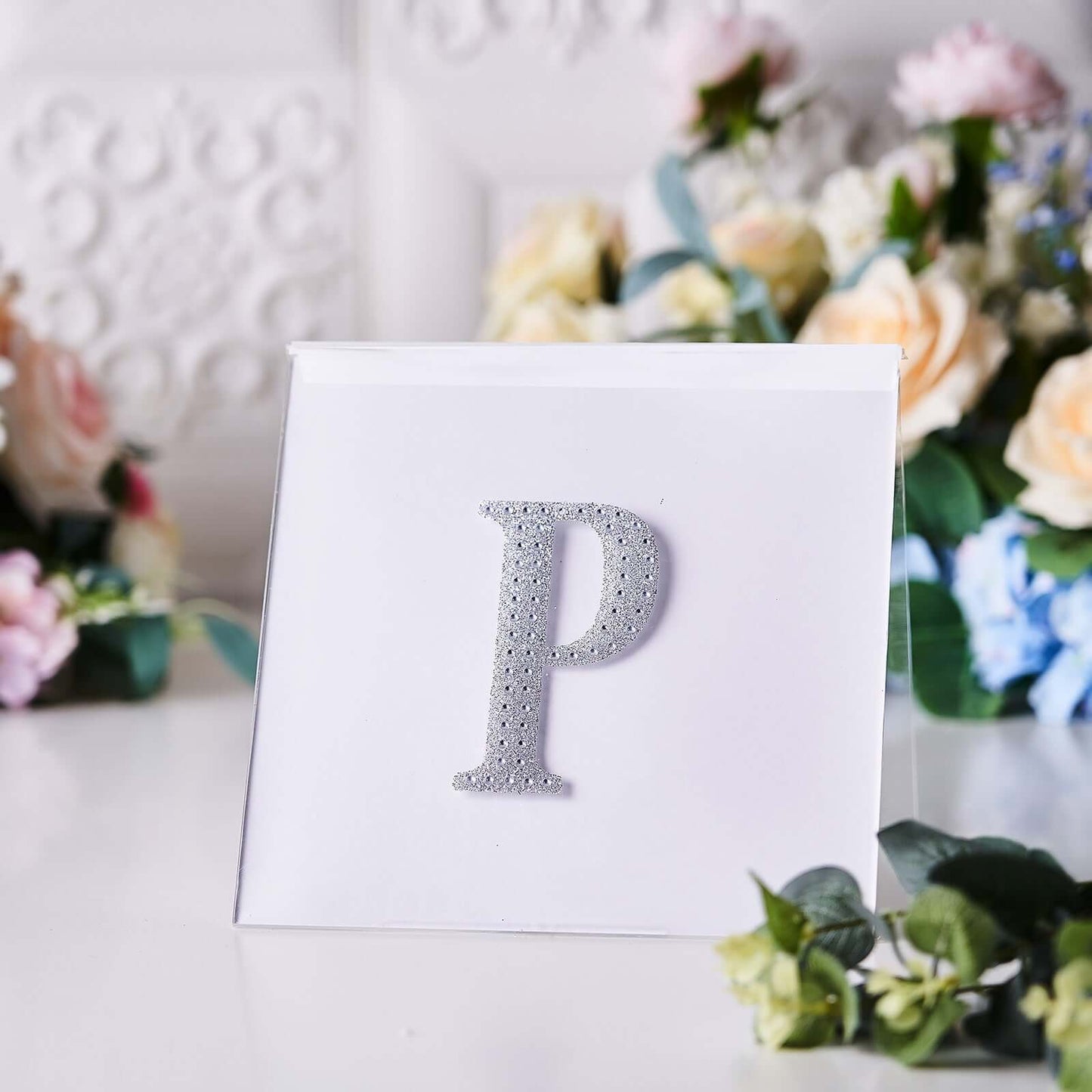 Decorative Rhinestone Alphabet "P" Letter Stickers, Glitter Adhesive Craft Letters Silver DIY Sparkle Embellishments 4"