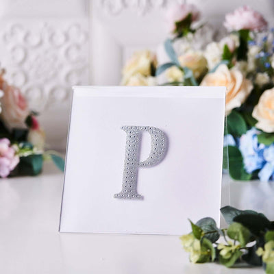 Decorative Rhinestone Alphabet "P" Letter Stickers, Glitter Adhesive Craft Letters Silver DIY Sparkle Embellishments 4"