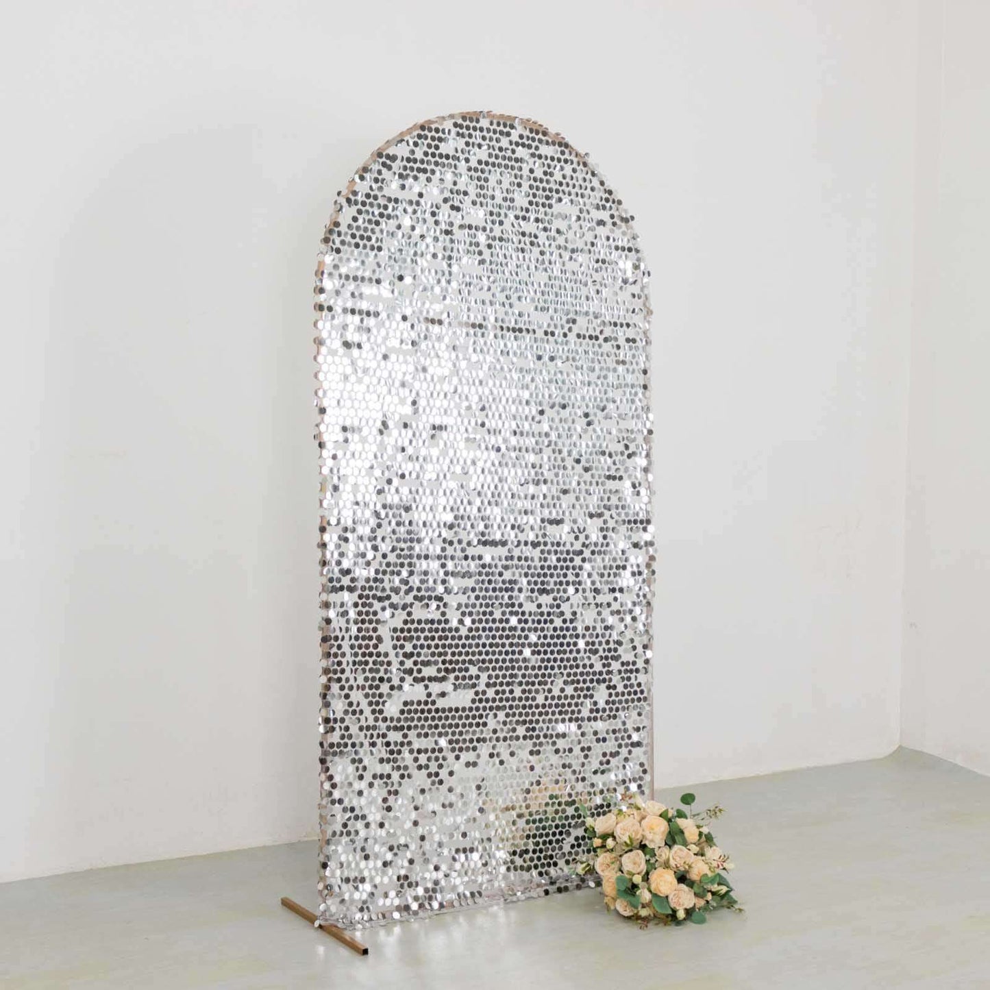 7ft Sparkly Silver Big Payette Sequin Fitted Wedding Arch Cover for Round Top Chiara Backdrop Stand