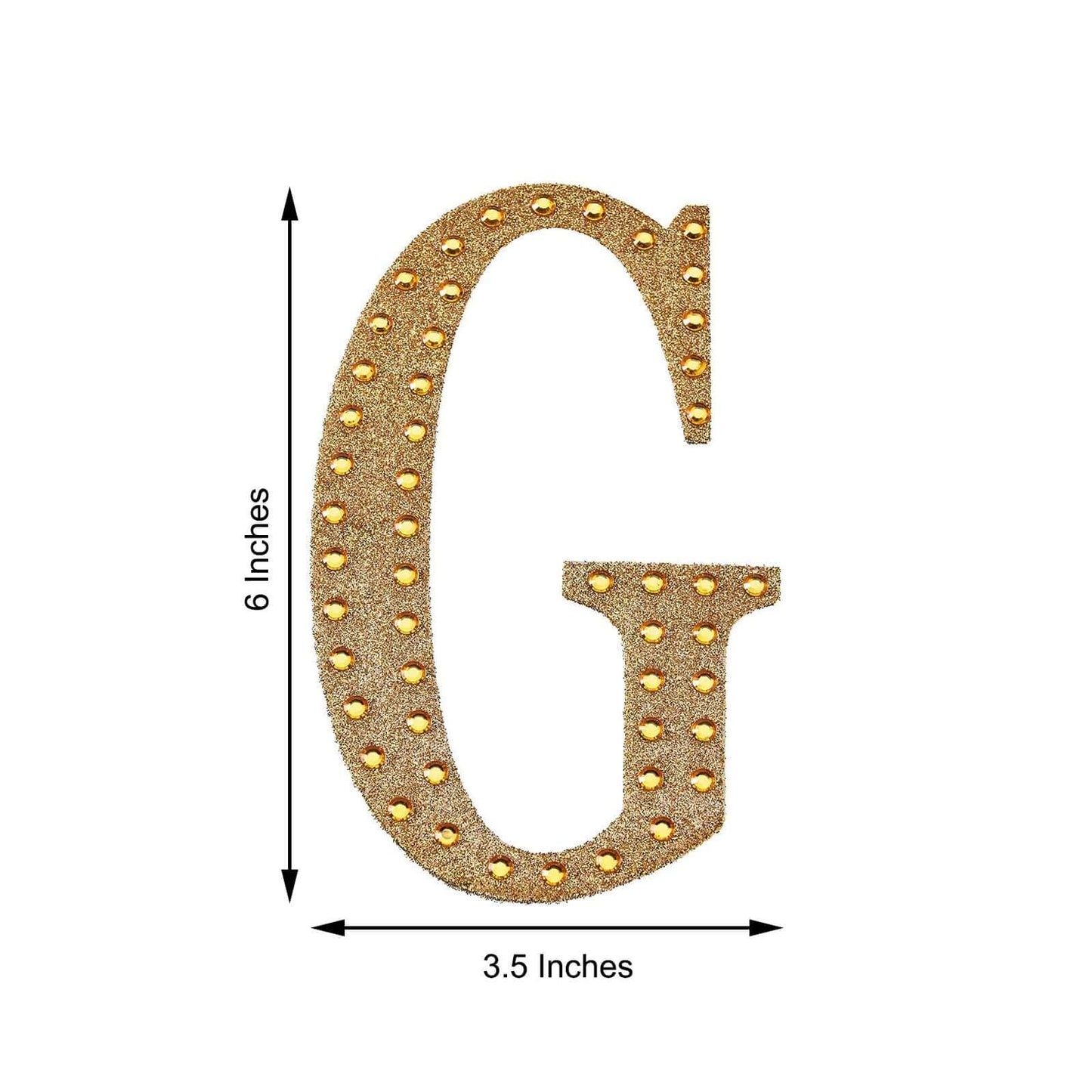 Decorative Rhinestone Alphabet "G" Letter Stickers, Glitter Adhesive Craft Letters Gold DIY Sparkle Embellishments 6"