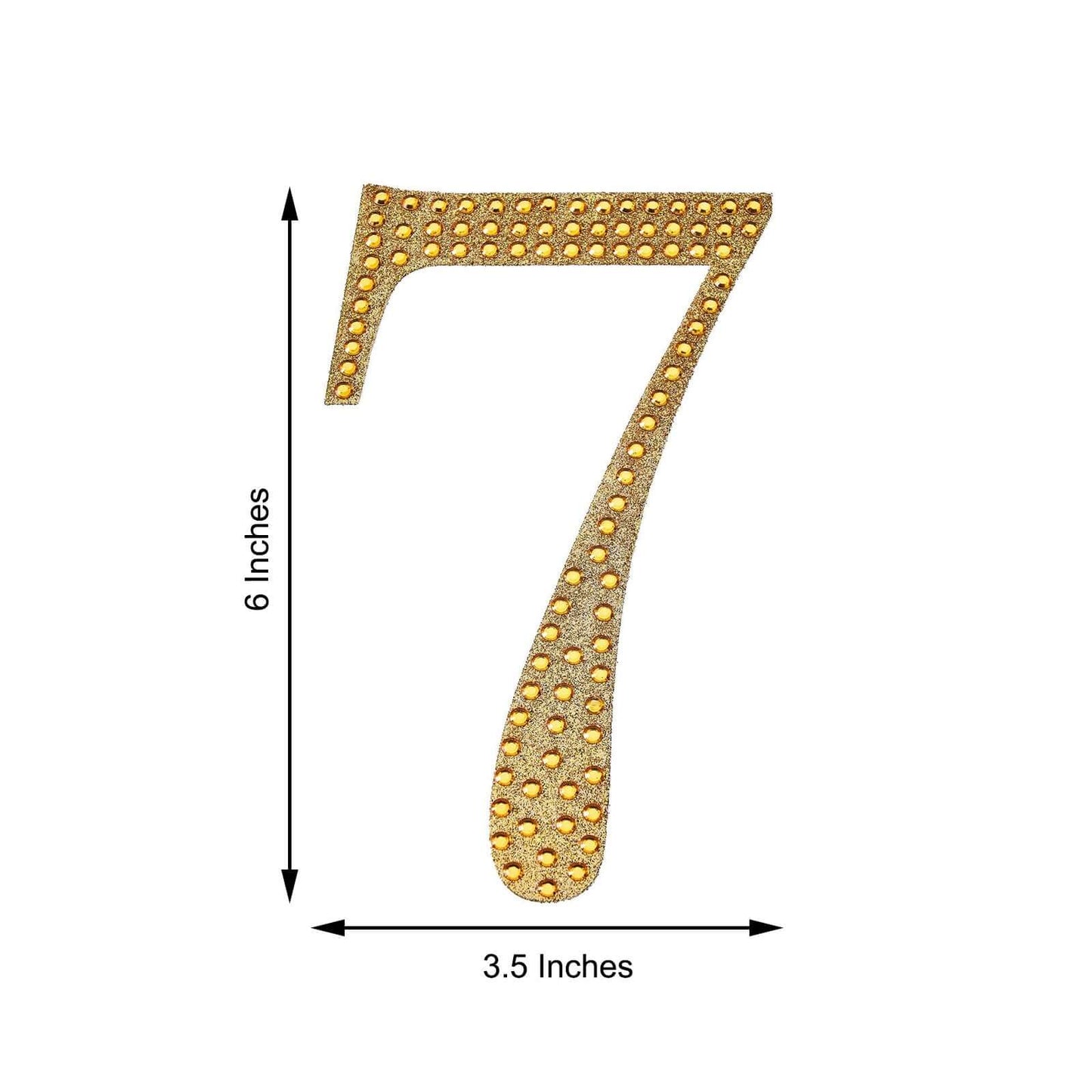 Decorative Rhinestone Number "7" Stickers, Glitter Adhesive Craft Numbers Gold DIY Sparkle Embellishments 6"