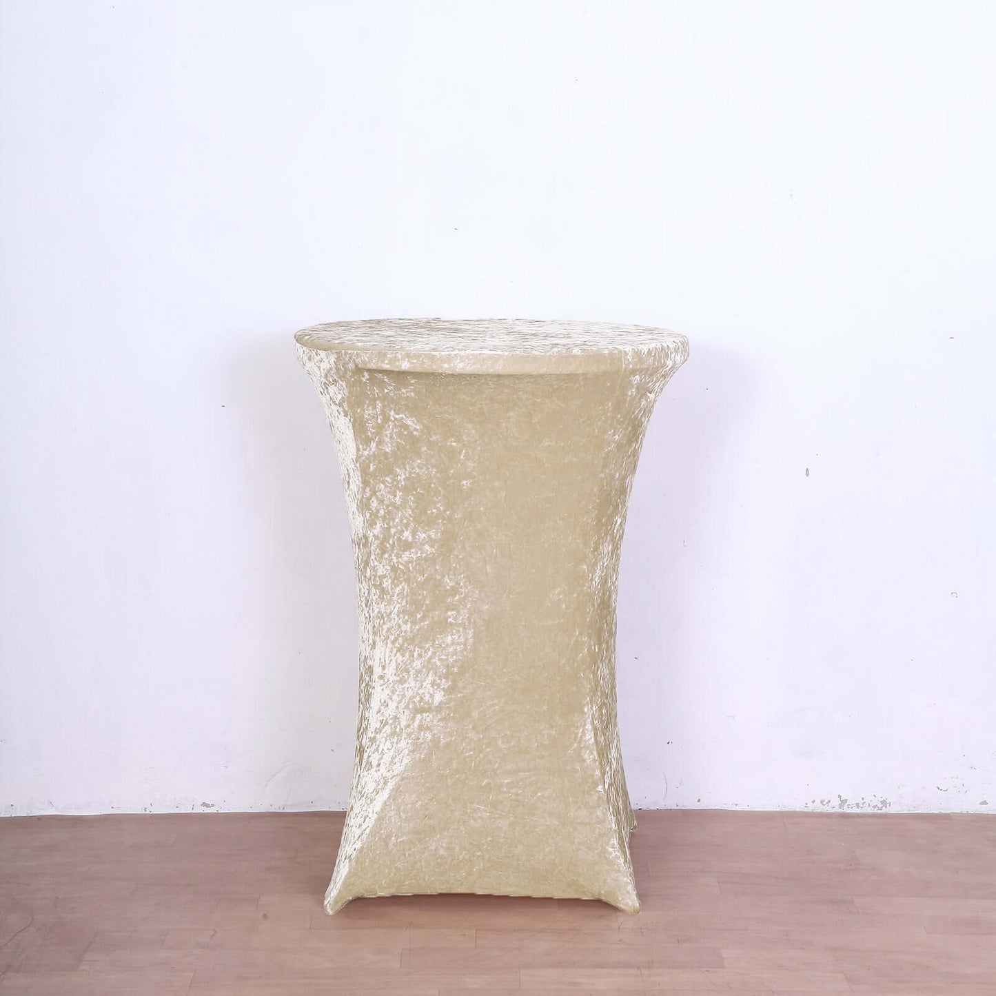 Crushed Velvet Spandex 30" Round Cocktail Table Cover Beige Smooth Highboy Tablecloth