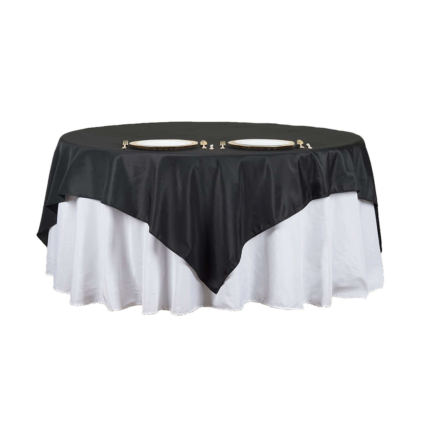 Polyester 90"x90" Table Overlay Square Tablecloth Black - Wrinkle-Resistant & Durable Table Cover for Events