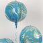 3 Pack 13" 4D Blue Gold Marble Sphere Foil Helium or Air Balloons