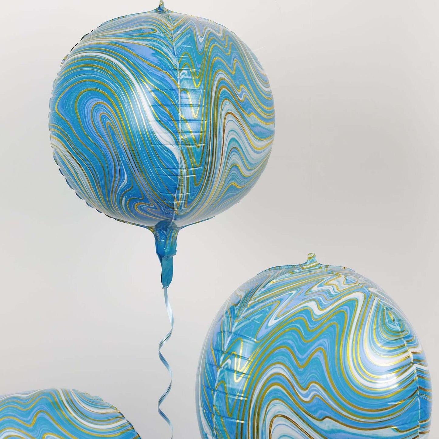 3 Pack 13" 4D Blue Gold Marble Sphere Foil Helium or Air Balloons