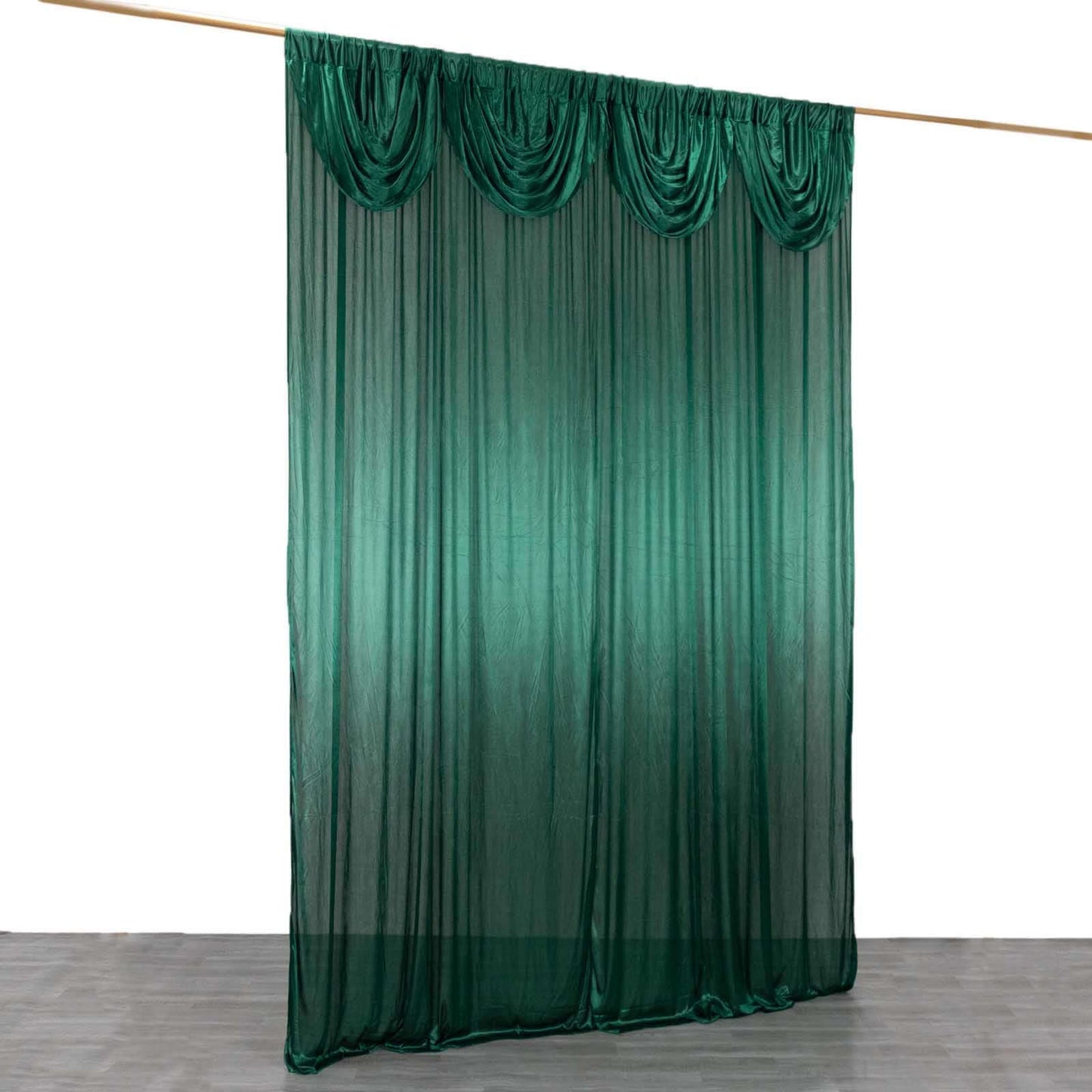 10ftx10ft Hunter Emerald Green Double Drape Pleated Satin Event Curtain Drapes, Glossy Photo Backdrop Event Panel