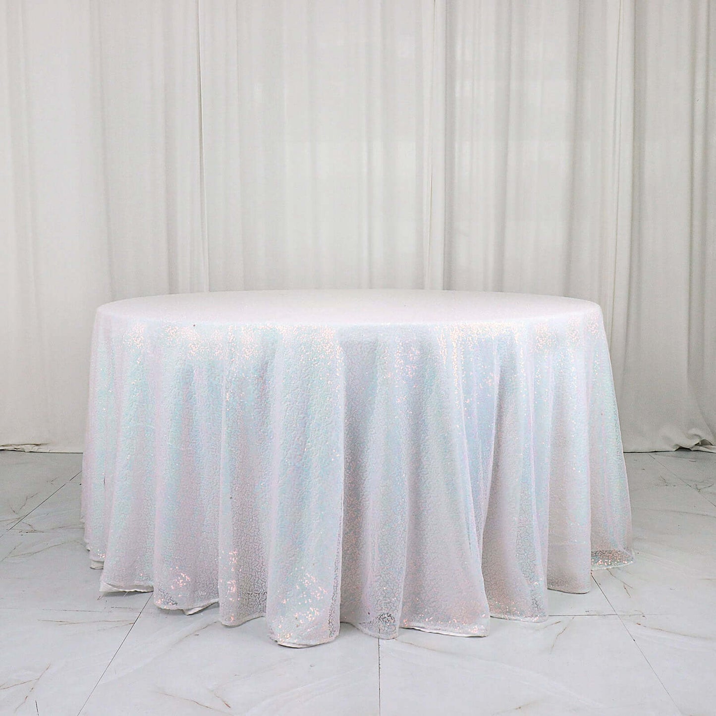 Sequin 120" Round Tablecloth Iridescent Blue - Seamless Glittering Table Cover