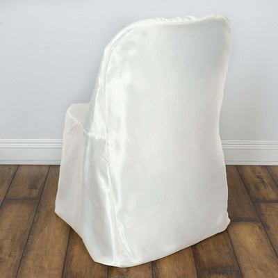 Satin Chair Covers for Folding Chairs Ivory with Glossy Sheen - Reusable Covers