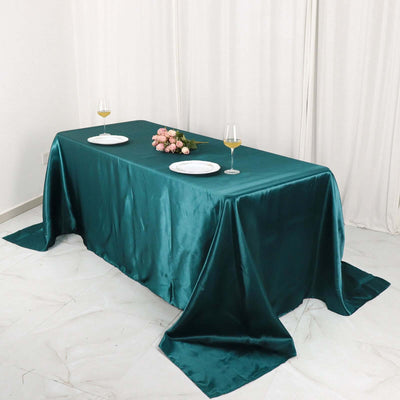 Satin Rectangular 90"x132" Tablecloth Peacock Teal - Seamless Table Cover