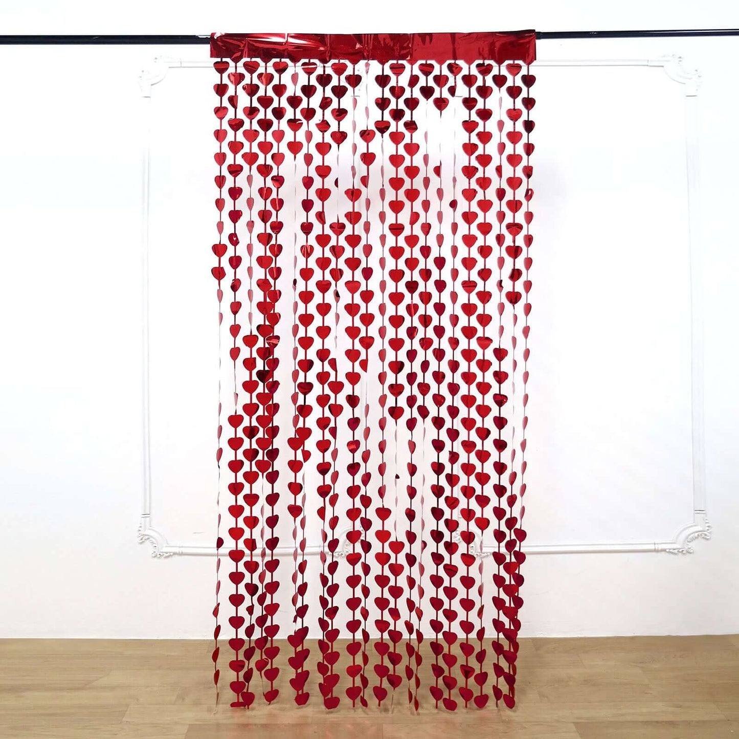 Red Heart Chain Foil Fringe Curtain Party Backdrop, Metallic Red Tinsel Streamer Party Decor - Door Window Foil Curtain - 3ftx6.5ft