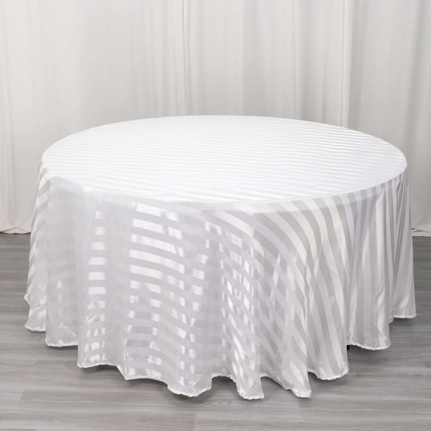 Satin Striped 120" Round Tablecloth White - Silky Smooth Seamless Wedding Decor