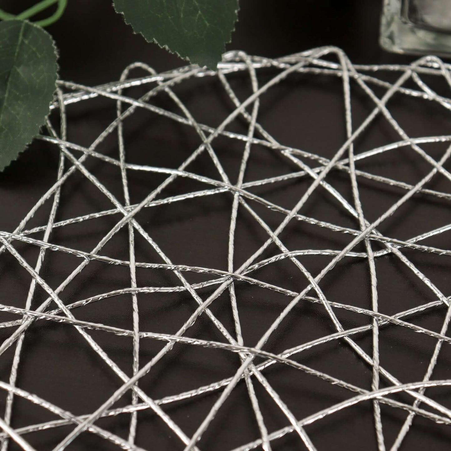 6-Pack Table Placemats Woven Fiber Design Silver Round - Disposable Mats for Dining and Events 15"