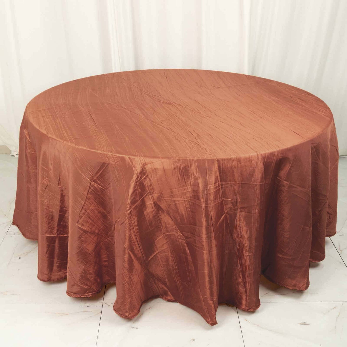 Taffeta 120" Round Tablecloth Terracotta (Rust) - Seamless Accordion Crinkle Table Cover