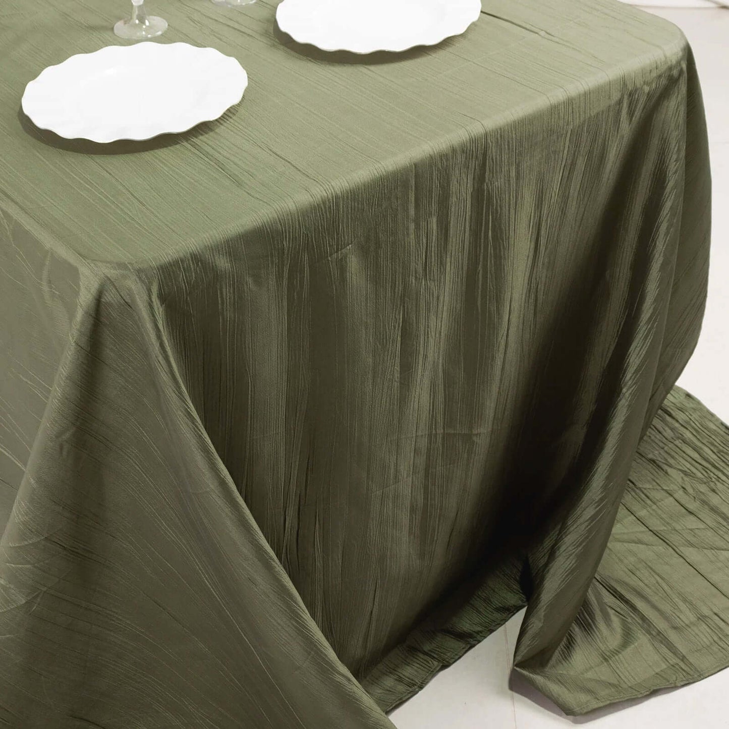 Taffeta 90"x132" Rectangle Tablecloth Dusty Sage Green - Seamless Accordion Crinkle Table Cover