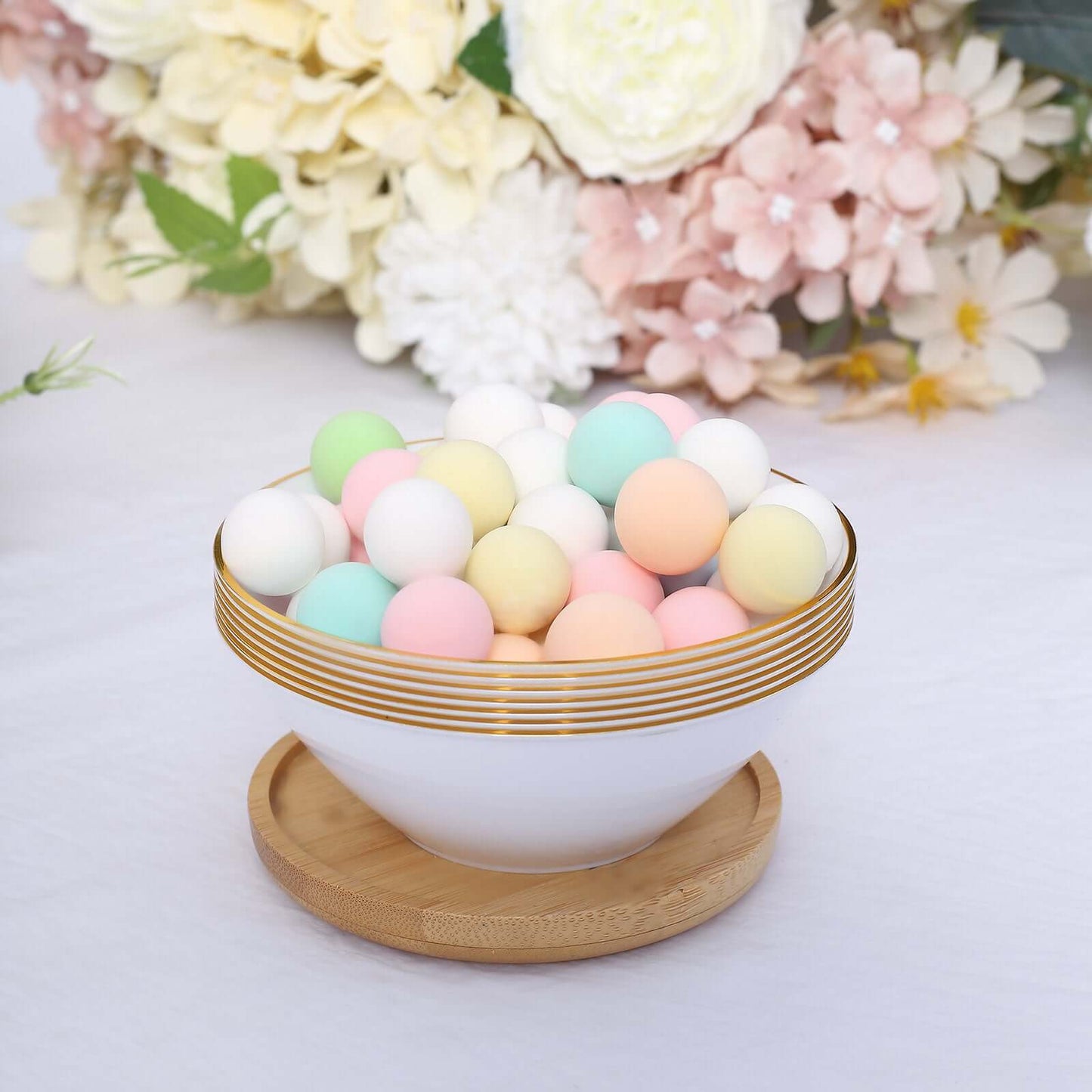 24-Pack Heavy Duty Plastic Ice Cream Bowls Glossy White Gold Rim Premium - Great for Events 7oz