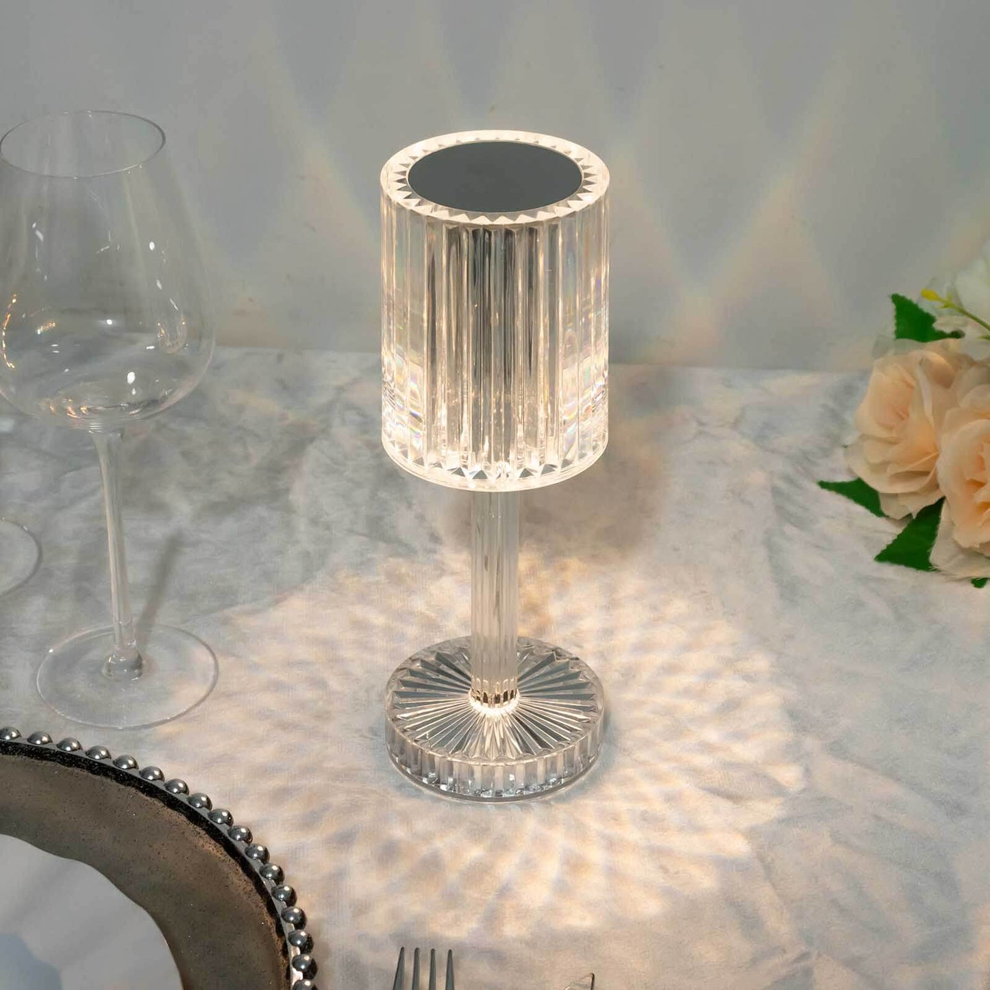 LED Acrylic Table Lamp Cylinder Design Color Changing - Rechargeable Cordless RGB Touch Control Light 10"