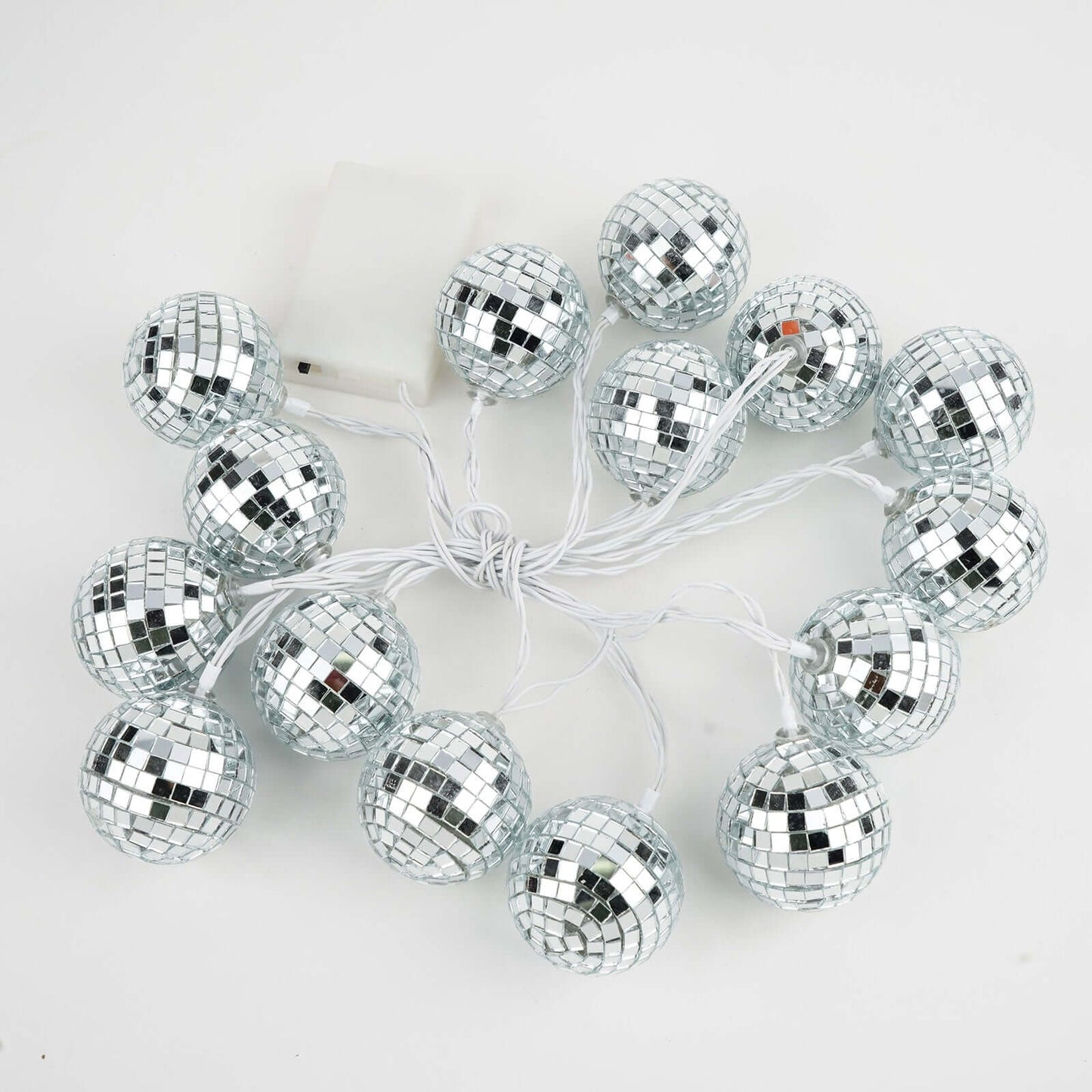 15 LED String Light Garland Silver Disco Mirror Ball Multicolor - Battery Operated for Events 6ft