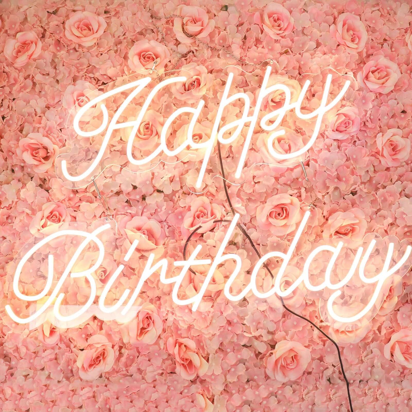 32" Happy Birthday Neon Light Sign, LED Reusable Wall DÃ©cor Lights With 5ft Hanging Chain