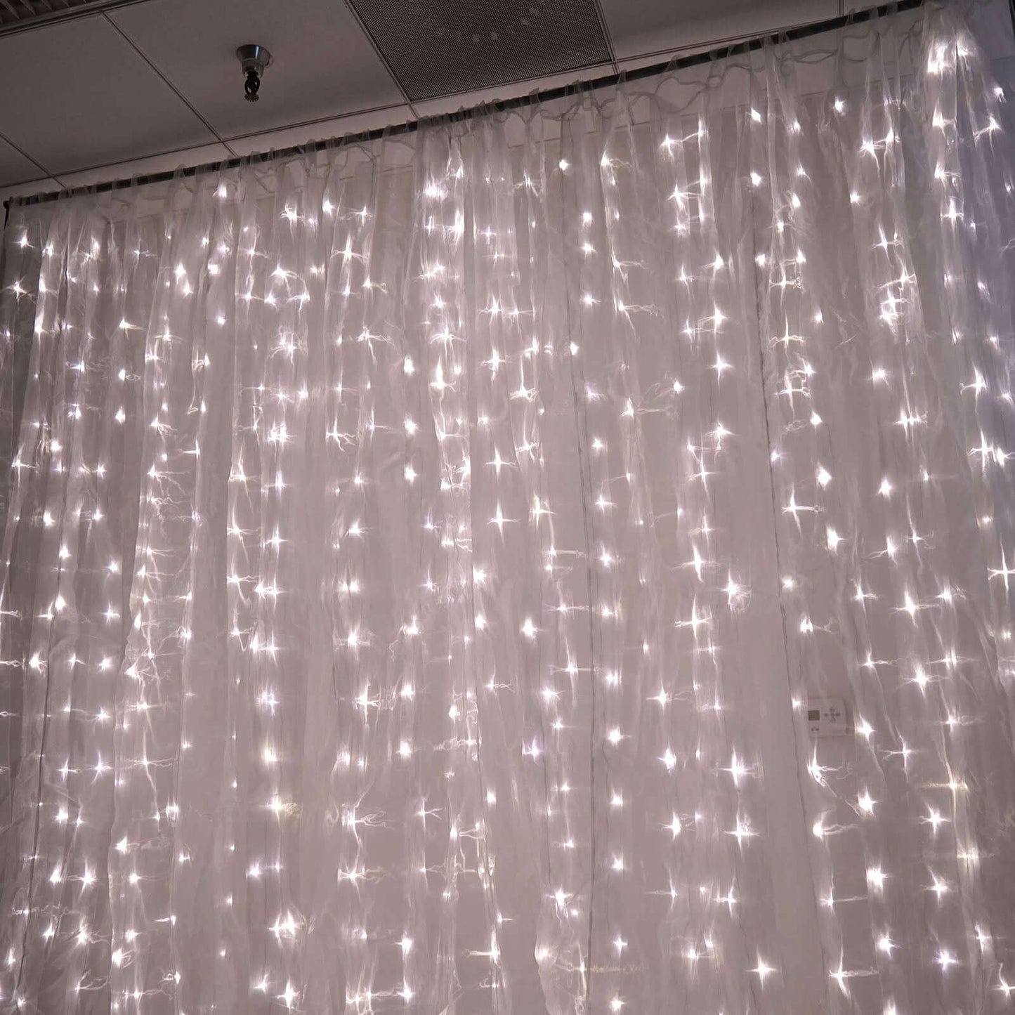 20ftx10ft White Sheer Organza w Warm LED Lights Decorative Curtain Panel
