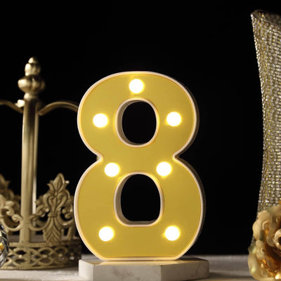 3D Marquee Number "8" Warm White 7 LED Lights Gold - Stylish Light-Up Accent for Events 6"