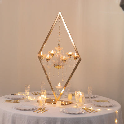 Gold 6-Arm Acrylic Candelabra Centerpiece â€“ 45’’ Tall Diamond Frame Table DÃ©cor with Candle Holders - Centerpieces