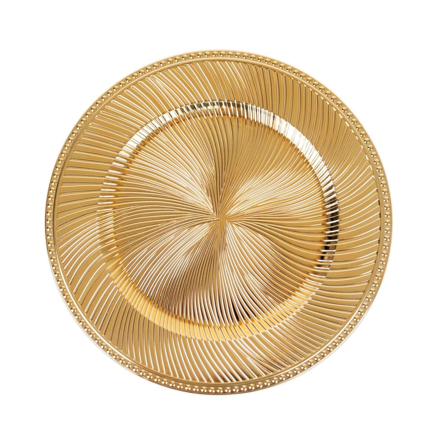 6-Pack Acrylic Round Charger Plates 13" in Metallic Gold Swirl Pattern with Beaded Rim, Plastic Decorative Dinner Party Charger Tableware