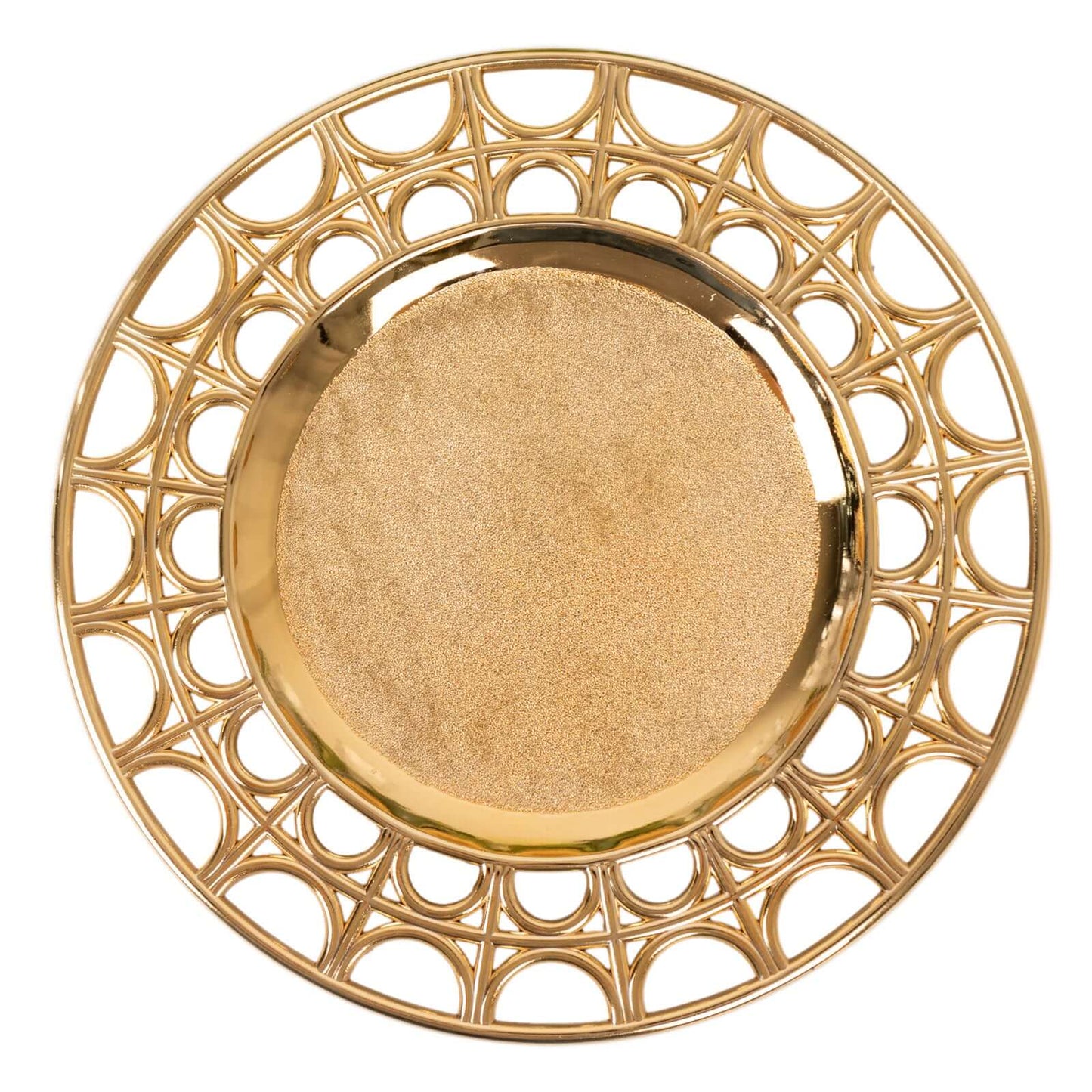 6-Pack Acrylic Round Charger Plates 13" in Metallic Gold with Hollow Semi Circle Rim, Plastic Decorative Charger Tableware