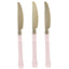24 Pack Gold 7.5" Heavy Duty Plastic Knives with Blush Handle, Disposable Silverware