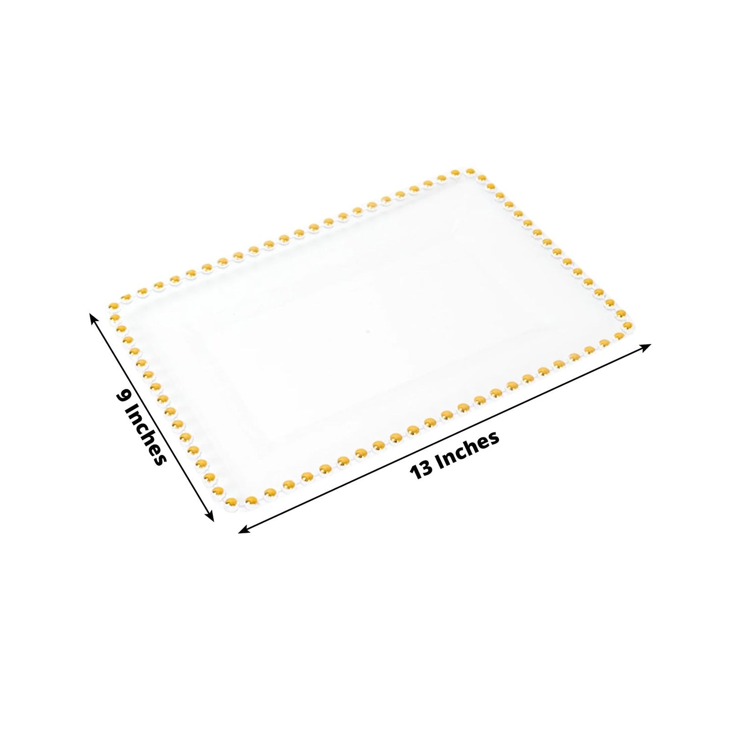 6-Pack Rectangular Acrylic Serving Trays Clear with Gold Beaded Rim - Food and Dessert Platters 9"x13"