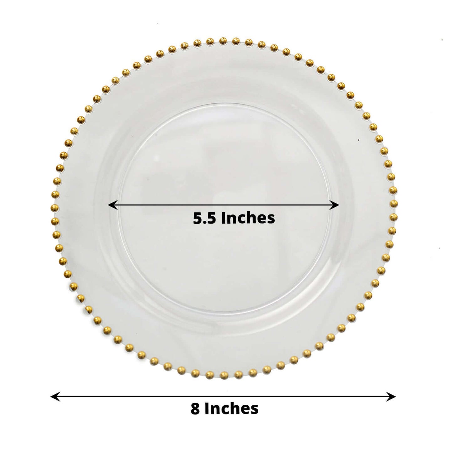 10-Pack Clear Plastic Dessert Plates â€“ 8" Round with Gold Beaded Rim, Disposable for Parties & Events